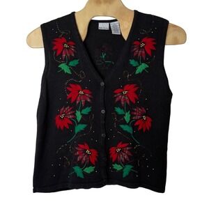VTG Bobbie Brooks Womens Holiday Christmas Knit Embroidered Sweater Vest Size XL